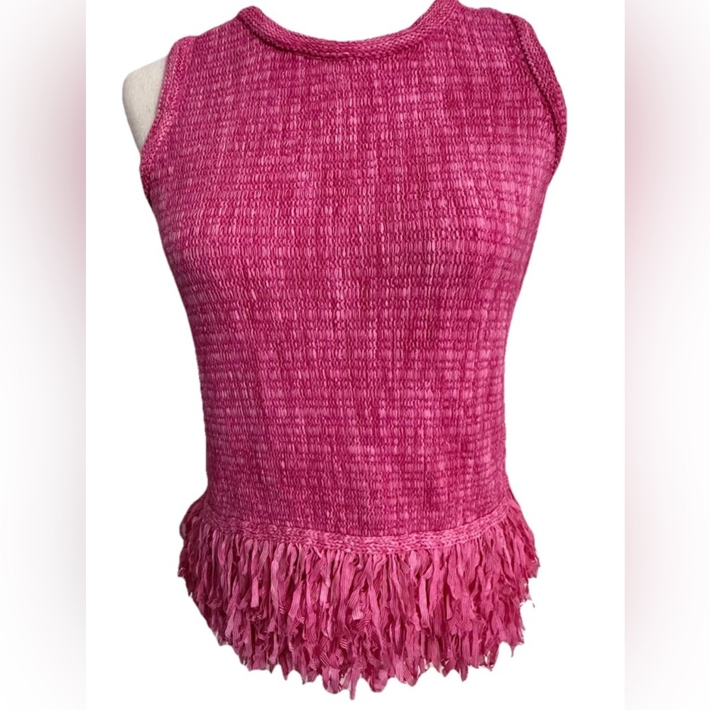 Etcetera women's clothing Pink Top Sleeveless Sweater Fringe Size Small